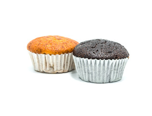 Banana cake and Chocolate banana cake with white background.