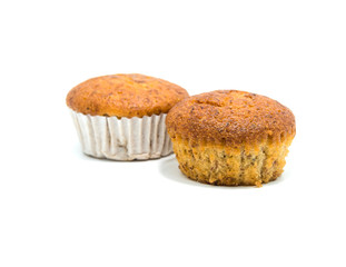 Banana cake with white background.