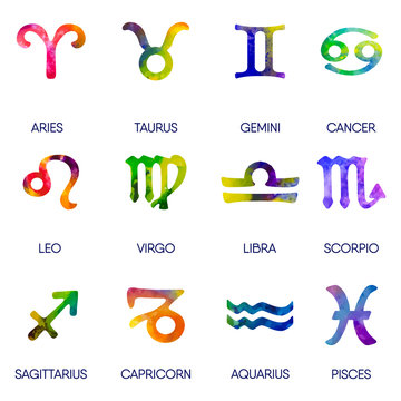 Zodiac icons. Horoscope set on white background.