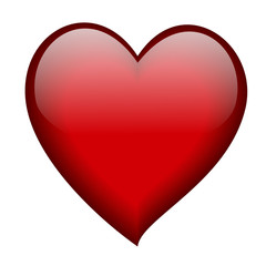 Red heart with reflections and shadows on white background