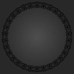 Oriental dark round frame with arabesques and floral elements. Floral fine border. Greeting card with place for text
