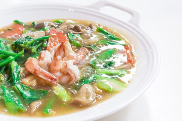 Thai Dishes called "Rad Na", Wide Rice Noodles Seafood in Gravy, Chinese food