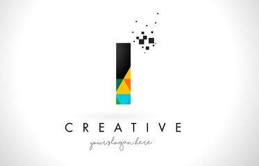 I Letter Logo with Colorful Triangles Texture Design Vector.