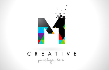 Fototapeta premium M Letter Logo with Colorful Triangles Texture Design Vector.