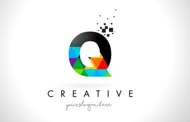Q Letter Logo with Colorful Triangles Texture Design Vector.