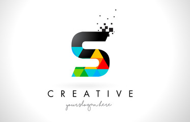 S Letter Logo with Colorful Triangles Texture Design Vector.