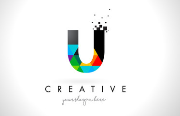 U Letter Logo with Colorful Triangles Texture Design Vector. © twindesigner