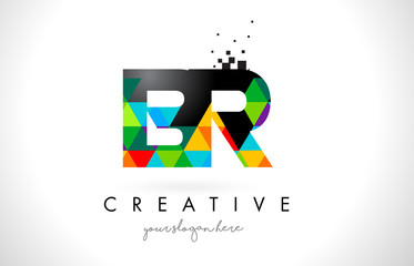 BR B R Letter Logo with Colorful Triangles Texture Design Vector.