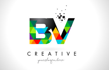 BV B V Letter Logo with Colorful Triangles Texture Design Vector.