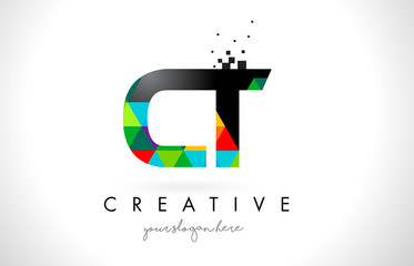 CT C T Letter Logo with Colorful Triangles Texture Design Vector.