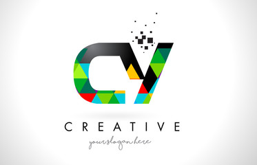 CY C Y Letter Logo with Colorful Triangles Texture Design Vector.