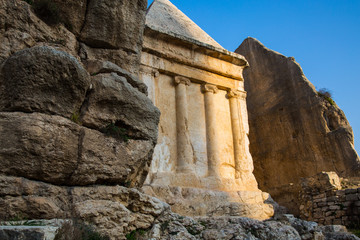 Tomb of Zechariah. Situated in the Kidron valley, Jerusalem, Israel. Travel and vacation concept. Israel landmarks.