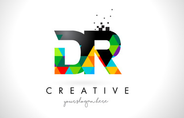 DR D R Letter Logo with Colorful Triangles Texture Design Vector.