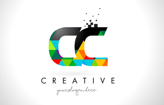 CC C C Letter Logo with Colorful Triangles Texture Design Vector.