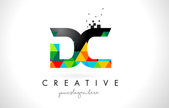 DC D C Letter Logo with Colorful Triangles Texture Design Vector.