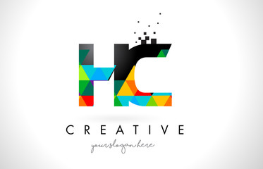 HC H C Letter Logo with Colorful Triangles Texture Design Vector.