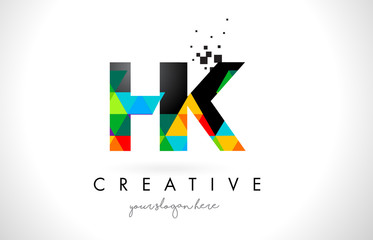 HK H K Letter Logo with Colorful Triangles Texture Design Vector.