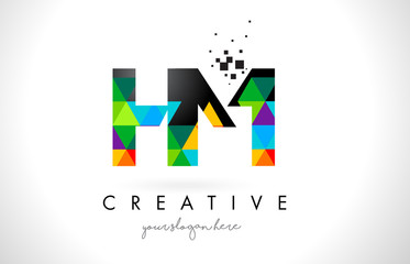 HM H M Letter Logo with Colorful Triangles Texture Design Vector.