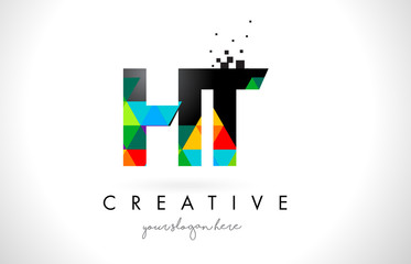 HT H T Letter Logo with Colorful Triangles Texture Design Vector.