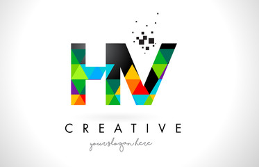 HV H V Letter Logo with Colorful Triangles Texture Design Vector.