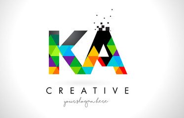 KA K A Letter Logo with Colorful Triangles Texture Design Vector. - obrazy, fototapety, plakaty