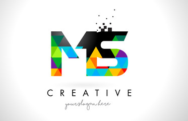 MS M S Letter Logo with Colorful Triangles Texture Design Vector.