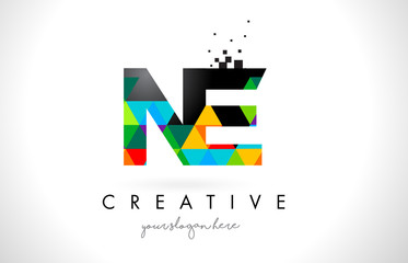 NE N E Letter Logo with Colorful Triangles Texture Design Vector.