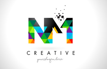 NM N M Letter Logo with Colorful Triangles Texture Design Vector.