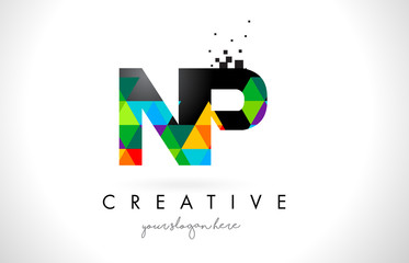 NP N P Letter Logo with Colorful Triangles Texture Design Vector. - obrazy, fototapety, plakaty