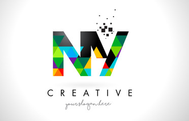 NY N Y Letter Logo with Colorful Triangles Texture Design Vector.