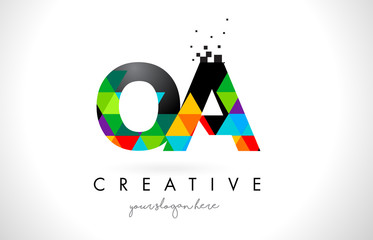 OA O A Letter Logo with Colorful Triangles Texture Design Vector.