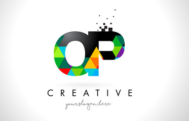 OP O P Letter Logo with Colorful Triangles Texture Design Vector.