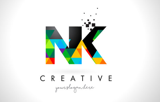 NK N K Letter Logo with Colorful Triangles Texture Design Vector.