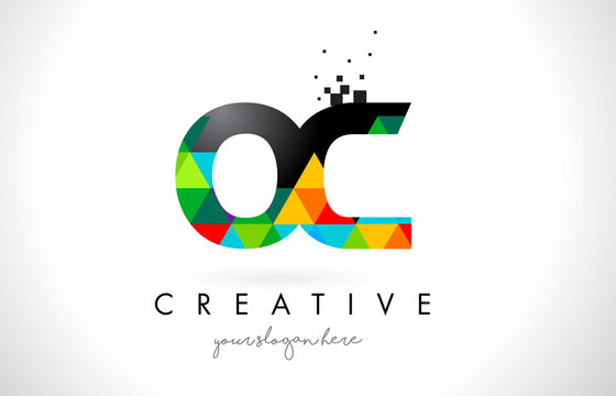 OC O C Letter Logo with Colorful Triangles Texture Design Vector.