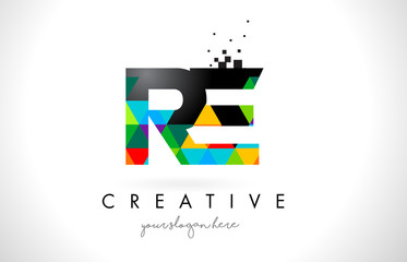 Fototapeta premium RE R E Letter Logo with Colorful Triangles Texture Design Vector.