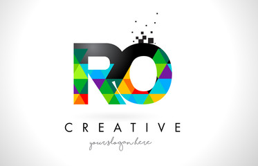 RO R O Letter Logo with Colorful Triangles Texture Design Vector.