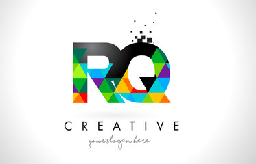 RQ R Q Letter Logo with Colorful Triangles Texture Design Vector.
