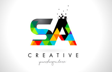 SA S A Letter Logo with Colorful Triangles Texture Design Vector. - obrazy, fototapety, plakaty