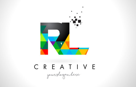 RL R L Letter Logo with Colorful Triangles Texture Design Vector.