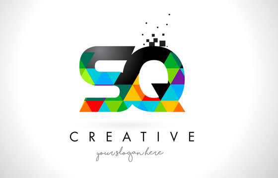SQ S Q Letter Logo with Colorful Triangles Texture Design Vector.