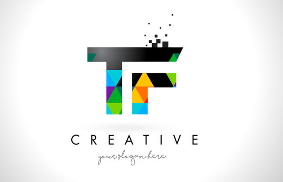 TF T F Letter Logo with Colorful Triangles Texture Design Vector.