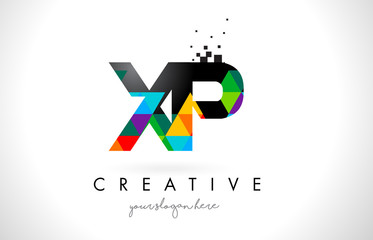 XP X P Letter Logo with Colorful Triangles Texture Design Vector.