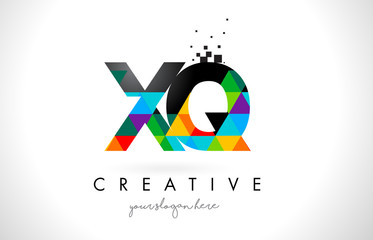 XQ X Q Letter Logo with Colorful Triangles Texture Design Vector.