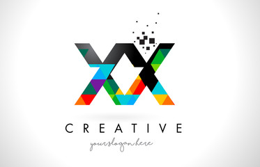 XX X X Letter Logo with Colorful Triangles Texture Design Vector.