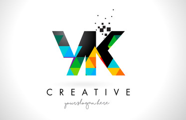 YK Y K Letter Logo with Colorful Triangles Texture Design Vector.