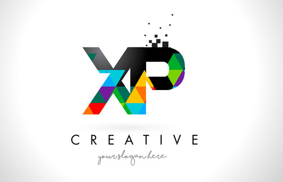 XP X P Letter Logo with Colorful Triangles Texture Design Vector.