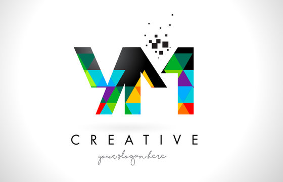 YM Y M Letter Logo with Colorful Triangles Texture Design Vector.
