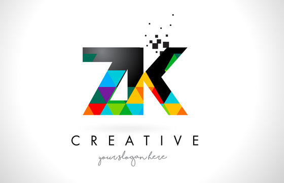 ZK Z K Letter Logo with Colorful Triangles Texture Design Vector.