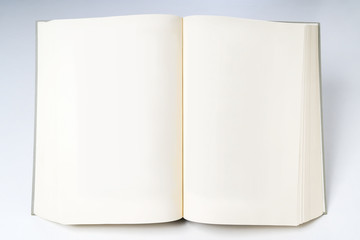 standing open blank book with white pages