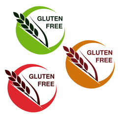 Vector gluten free symbols isolated on white background. Circular stickers with spikelet.